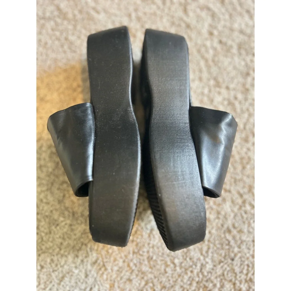 Y2k 90s Black Platform‎ Slide Sandals Chunky Flatform Minimalist Size 6.5